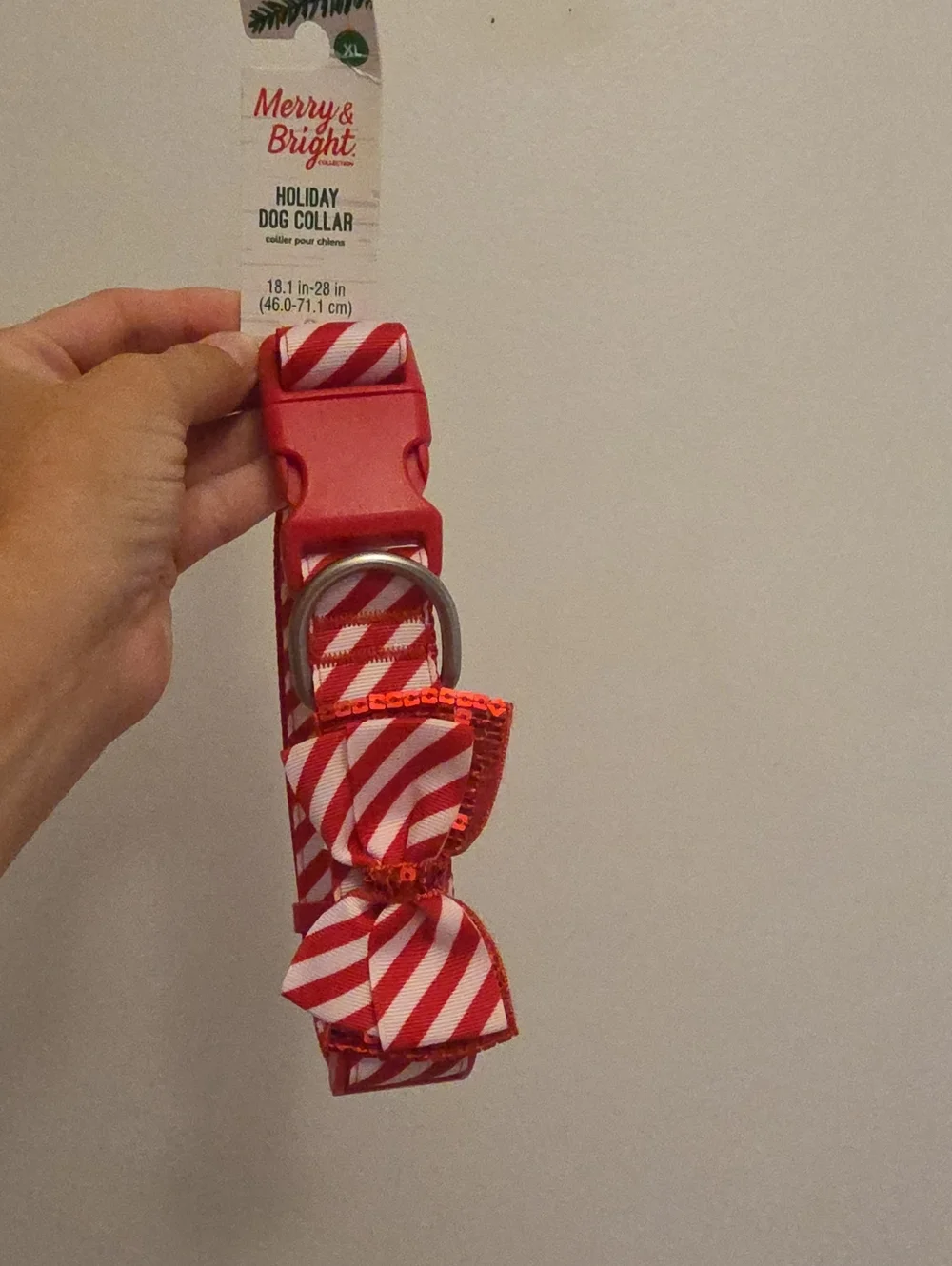 Merry & Bright Red Stripe Holiday Dog Collar with Bow Accent